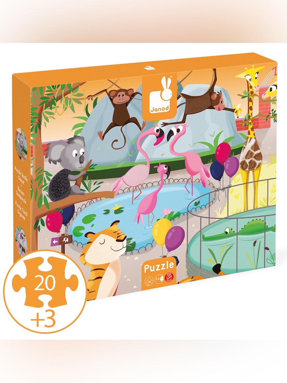 Janod "A Day at the Zoo" 20-piece tactile puzzle intended for ages 3-6